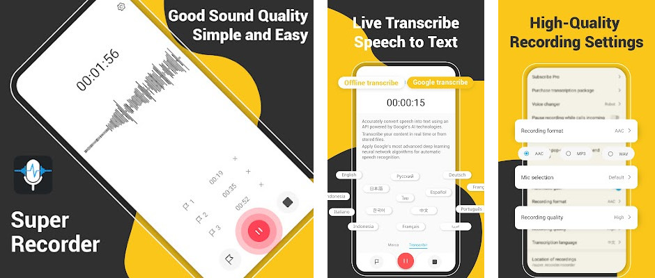 Voice Recorder Audio Sound MP3 - No recording time limit, Convert speech to text, High sound quality